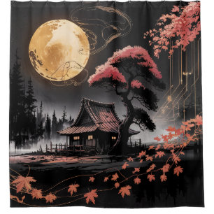 Mondlicht-Hütte Japanischer Wald Kunst (8) Duschvorhang