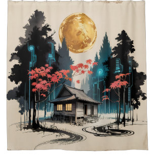 Mondlicht-Hütte Japanischer Wald Kunst (9) Duschvorhang