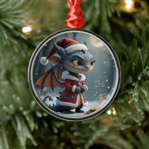 Mondlicht-Keksdieb – Der graue Weihnachtsdrache. Ornament Aus Metall