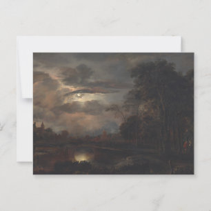 Mondlicht Landschaft mit Brücke von van der Neer: Postkarte