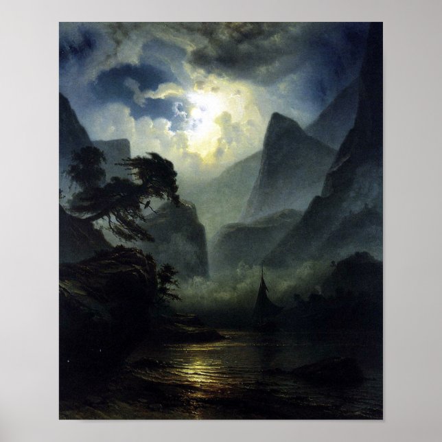 Mondlicht - Landschaft - Noweigan-Fjord Poster (Vorne)