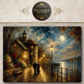 Mondlicht-Leuchtturm-Hafen-Promenade-Decoupage Seidenpapier