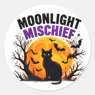 Mondlicht-Mischief Schwarze Katze Herbst Halloween Runder Aufkleber