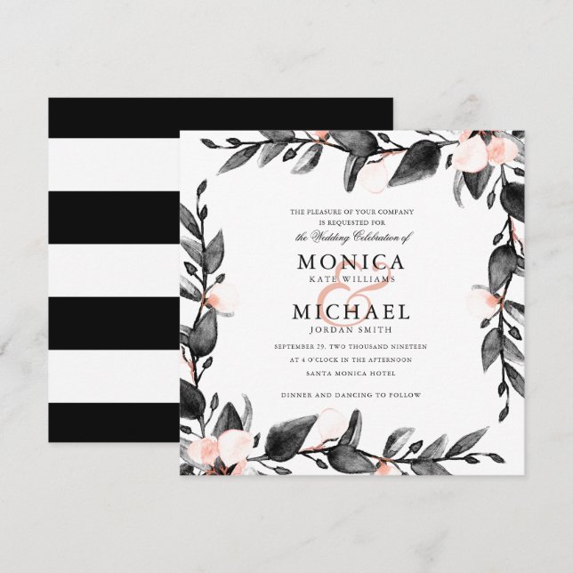 Mondlicht | Moderne botanische Hochzeit Einladung (Vorne/Hinten)