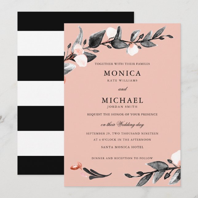 Mondlicht | Moderne botanische Hochzeit Einladung (Vorne/Hinten)