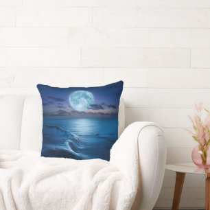 Mondlicht-Ozeanwellen bei Vollmond Kissen