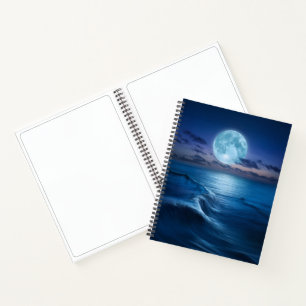 Mondlicht-Ozeanwellen bei Vollmond Notizbuch