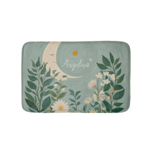 Mondlicht: Pastellblumen und Halbmond Badematte