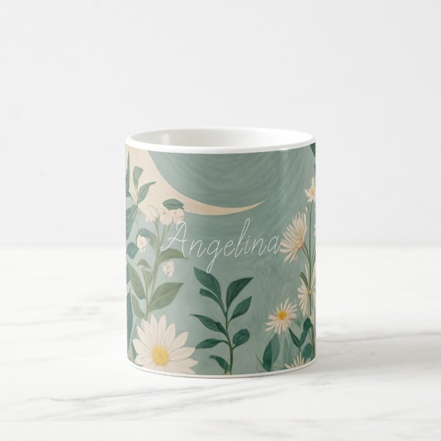 Mondlicht: Pastellblumen und Halbmond Kaffeetasse (Mittel)