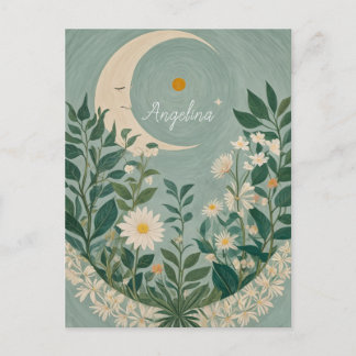 Mondlicht: Pastellblumen und Halbmond Postkarte