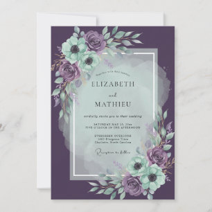 Mondlicht-Pfirsich-Amethyst-Pfingstrosen-Hochzeit Einladung