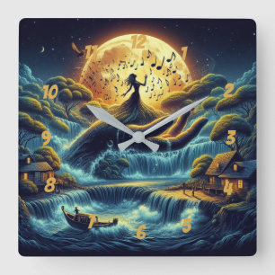 Mondlicht-Reverie – Traumlandschaft Quadratische Wanduhr