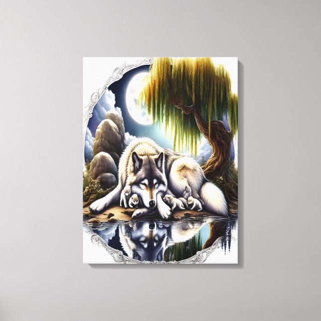 Mondlicht-Ruhe ein schlummernder Wolf 18x24 Leinwanddruck (Vorderseite)
