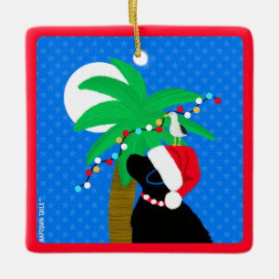 Mondlicht Santa Schwarzer Hund Palmbaum schneidend Keramikornament