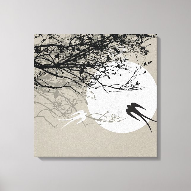 Mondlicht Schwalbe Silhouette Grau Wrapped Canvas Leinwanddruck (Vorderseite)