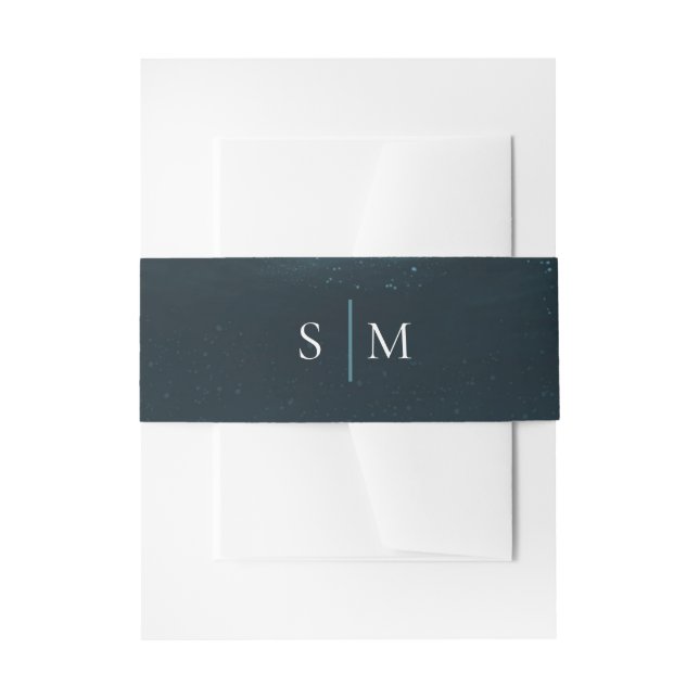 Mondlicht-Sea-Monogram-Bauchband - Mitternachtsbla Einladungsbanderole (Vorderseite Beispiel)