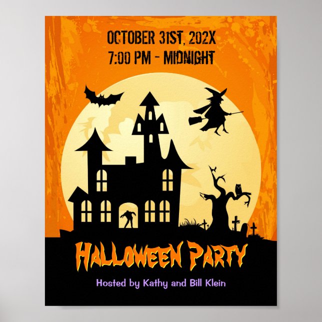 Mondlicht-Spuk Haus auf Friedhof - Halloween Poster (Vorne)