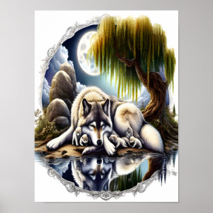 Mondlicht-Stille Ein schlummernder Wolf 12x16 Poster