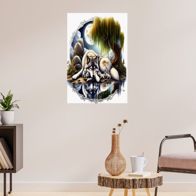 Mondlicht-Stille Ein schlummernder Wolf 24x36 Poster (Wohnzimmer 3)