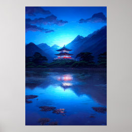 Mondlicht-Stille, weißer Walled Tempel Poster
