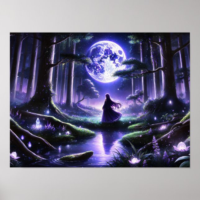 Mondlicht-Traum im verzauberten Wald Poster (Vorne)