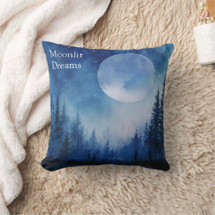 Mondlicht-Träume Aquarell-Nacht-Himmel Wald indivi Kissen