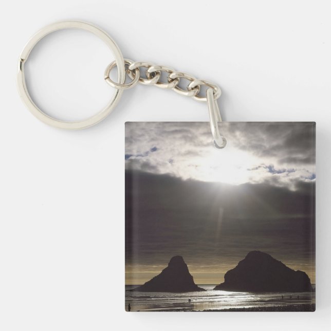 Mondlicht über den Ozeanfelsen Oregon Schlüsselanhänger (Vorderseite)