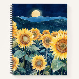 Mondlicht über Sonnenblumen Notizbuch