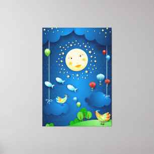 Mondlicht und fliegende Fische Leinwanddruck