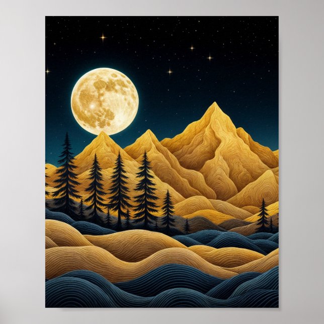 Mondlicht und Pinienwälder Poster (Vorne)
