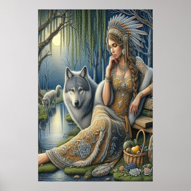 Mondlicht-Verzauberung im Mystischen Wald24x36 Poster (Vorne)