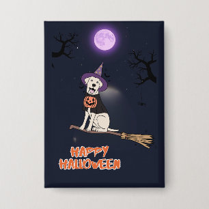 Mondlicht-Welpe – Halloween-Hund im Hexenhut Button