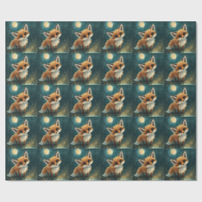 Mondlichtfuchs, nächtlicher Wald  Geschenkpapier (Flach)