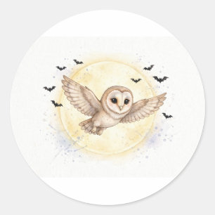 Mondlichtscheunen-Eule-Halloween Runder Aufkleber