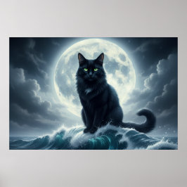 Mondlichtwelle & Schwarze Katze Poster