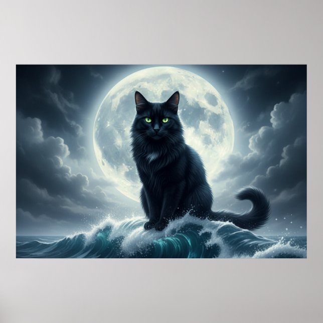 Mondlichtwelle & Schwarze Katze Poster (Vorne)