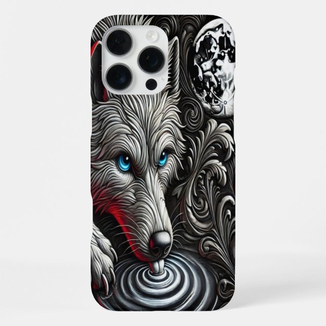 Mondlichtwolf-Reflexionskunst iPhone 16 Pro Max Hülle (Rückseite)