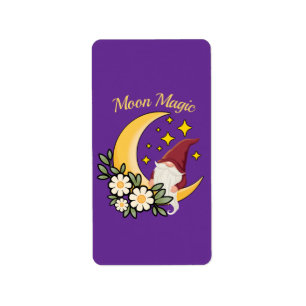 Mondmagie Süßer Gnom auf zunehmendem Mond Florale Adressaufkleber