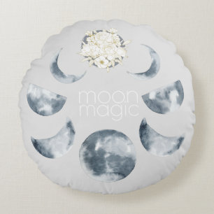 Mondmagnete Mondphase und Blumenmuster Rundes Kissen