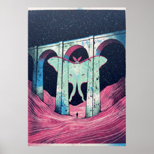 Mondmotten-Aquädukt Rosa Wellen Surrealistische Ku Poster