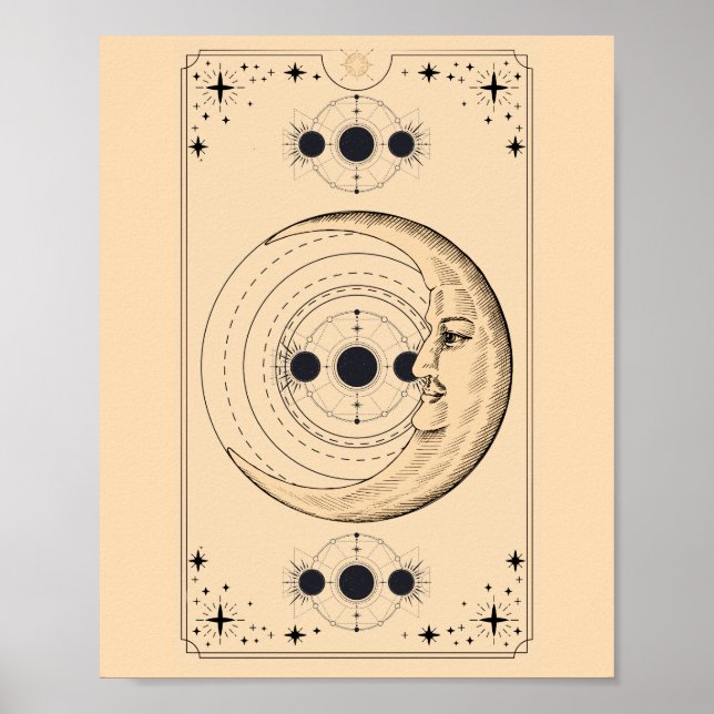 Mondphasen antike Tarot-Kartenwolken bedrückt Poster (Vorne)