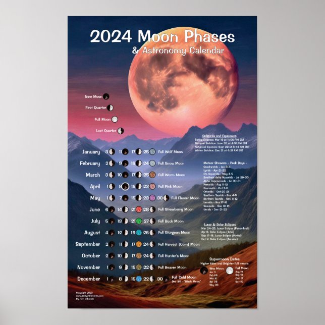 Mondphasen-Astronomie-Kalender 2024 Poster (Vorne)