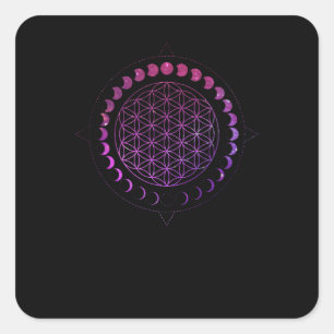 Mondphasen Blume des Lebens Mandala Göttliche Geom Quadratischer Aufkleber