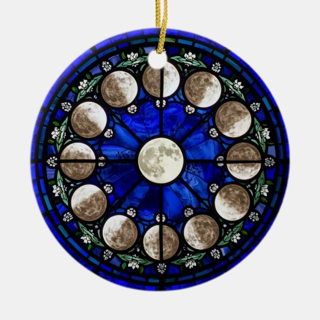 Mondphasen-Buntglas-Kreis Keramik Ornament (Vorne)