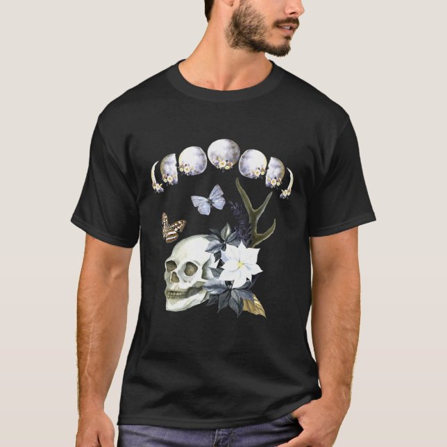 Mondphasen des Mond-Blumen-Schmetterlingskuppels T-Shirt (Vorderseite)