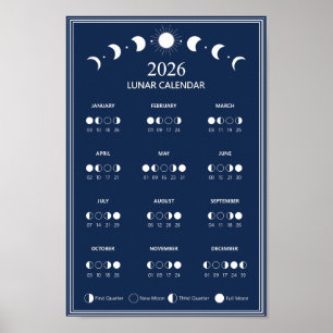 Mondphasen-Kalender 2026 Minimalistisch Poster