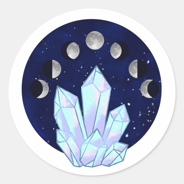 Mondphasen-Kristallsticker Runder Aufkleber (Vorderseite)