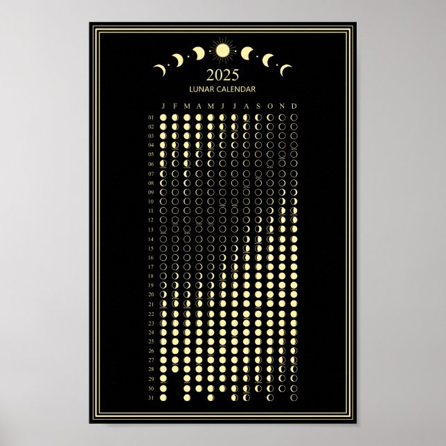 Mondphasen-Mondkalender 2025 Minimalistischer Kale Poster (Vorne)