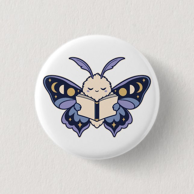 Mondphasen-Motten-Lesebuch-Button Button (Vorderseite)