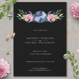 Mondphasen Pink Floral Metaphysische Hochzeit Save The Date